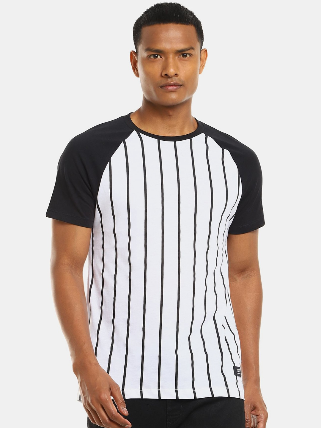 

Colt Men Black & White Striped Monochrome T-shirt