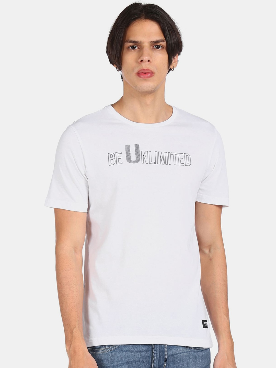 

Colt Men White & Grey Printed Cotton T-shirt
