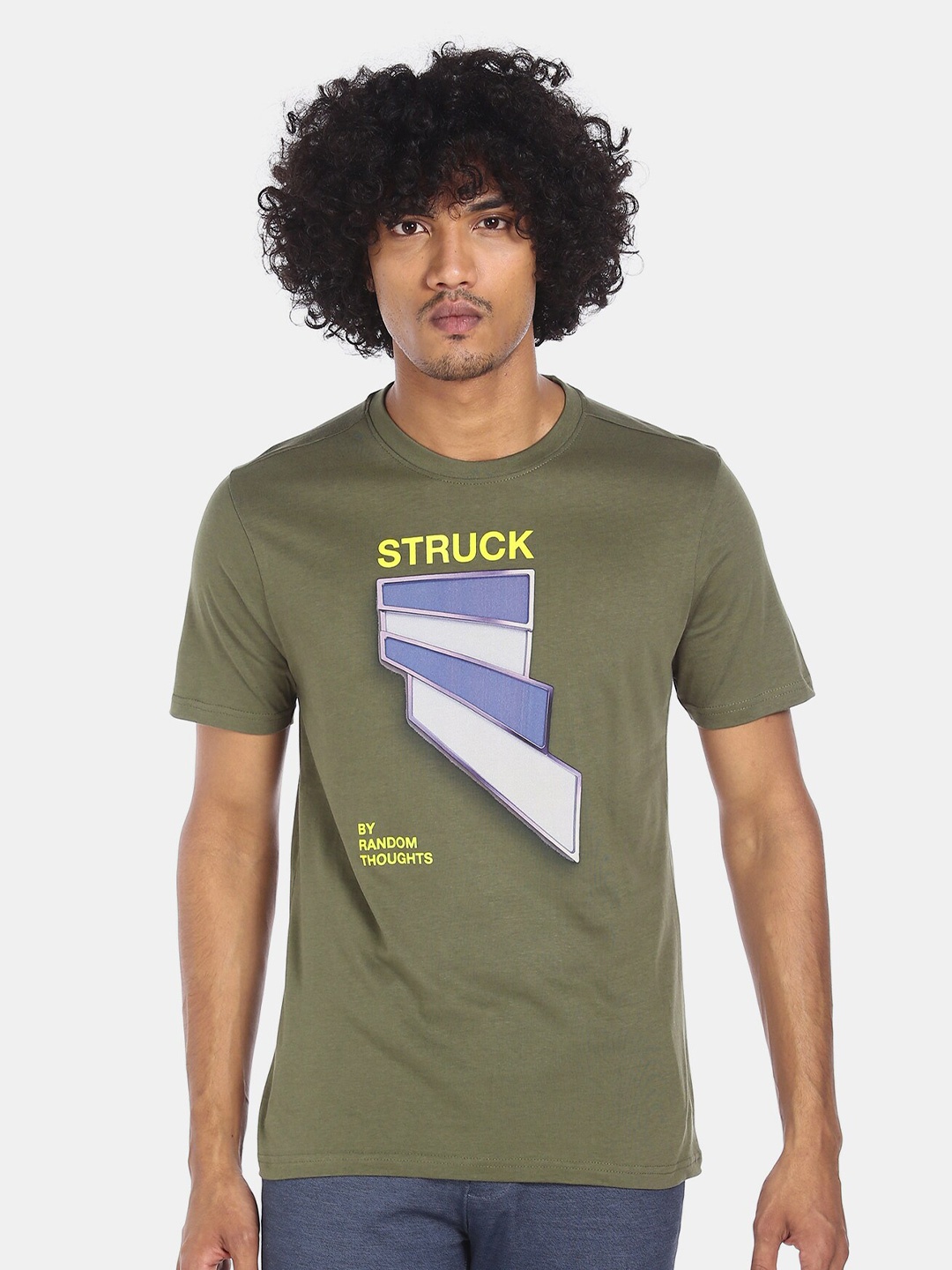 

Colt Men Olive Green Printed Pure Cotton T-shirt