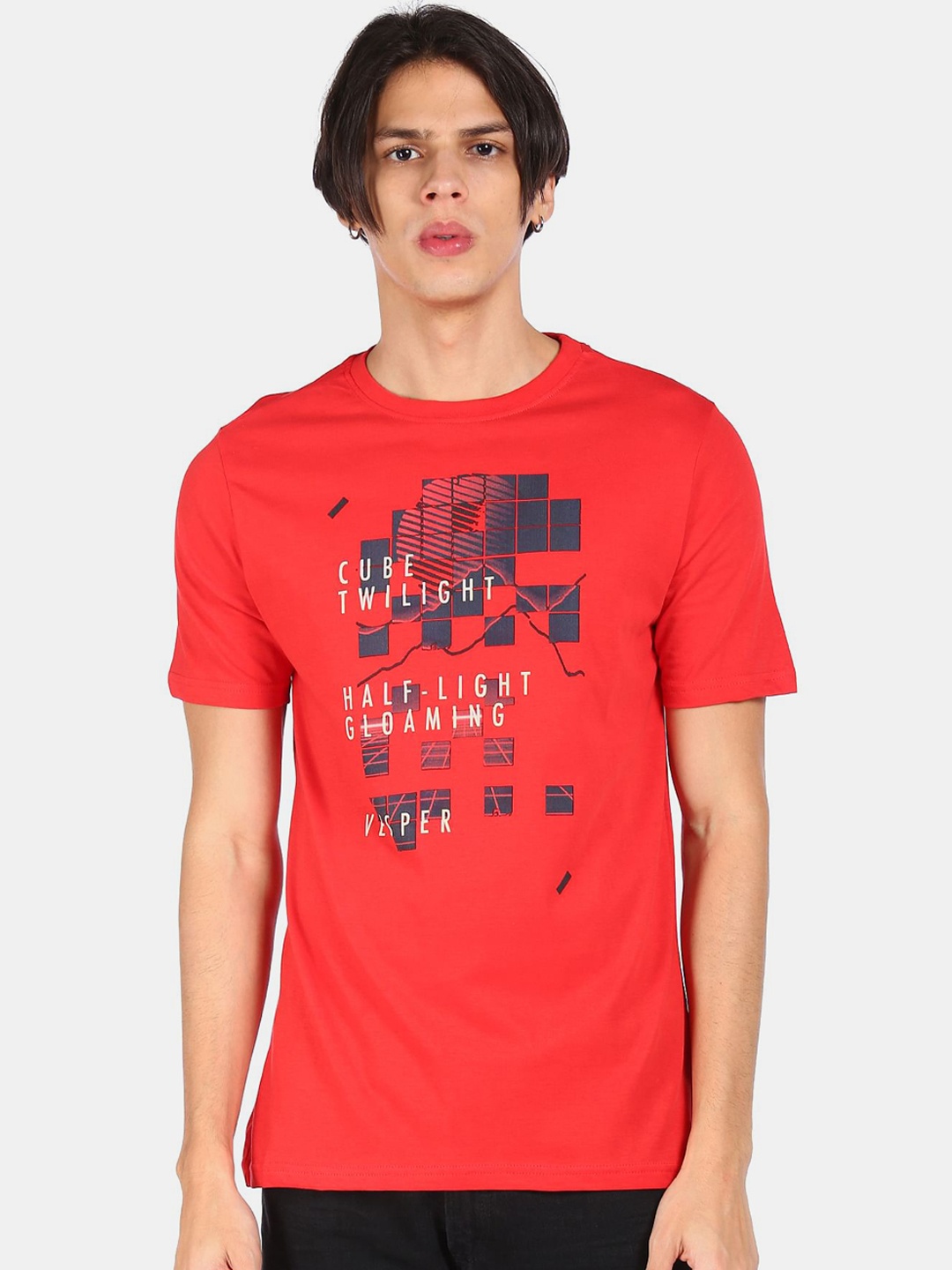 Colt Men Red & Blue Typography Printed Cotton T-shirt