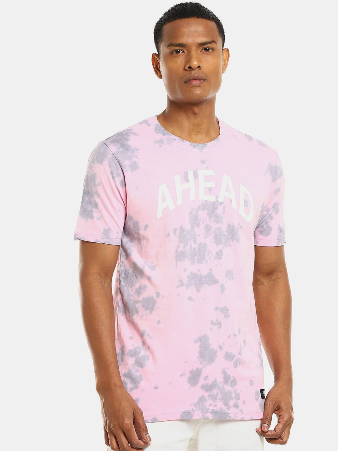 

Colt Men Pink & Grey Tie and Dye Dyed T-shirt