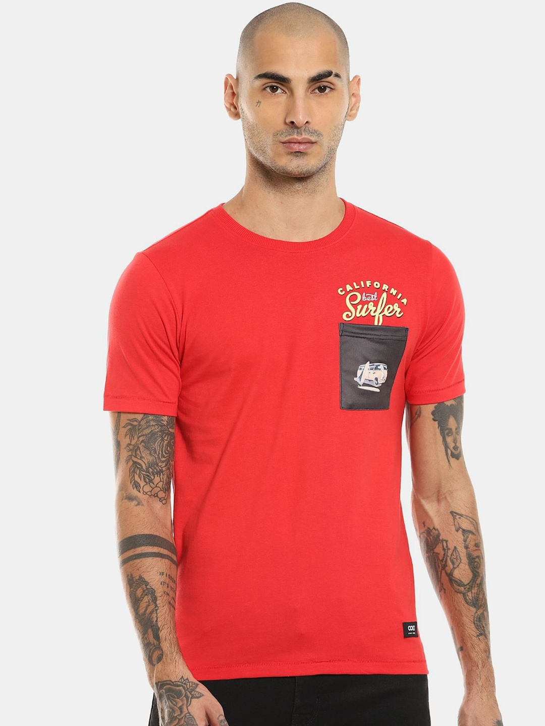 

Colt Men Orange & Black Typography Printed Pockets T-shirt