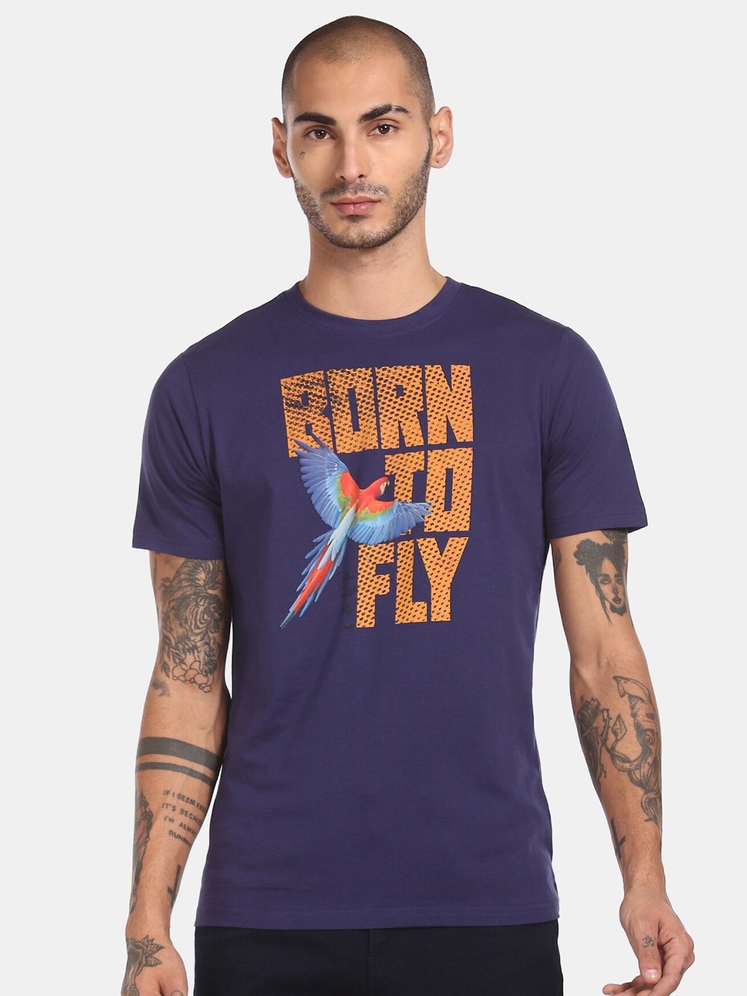 

Colt Men Blue & Orange Typography Printed T-shirt