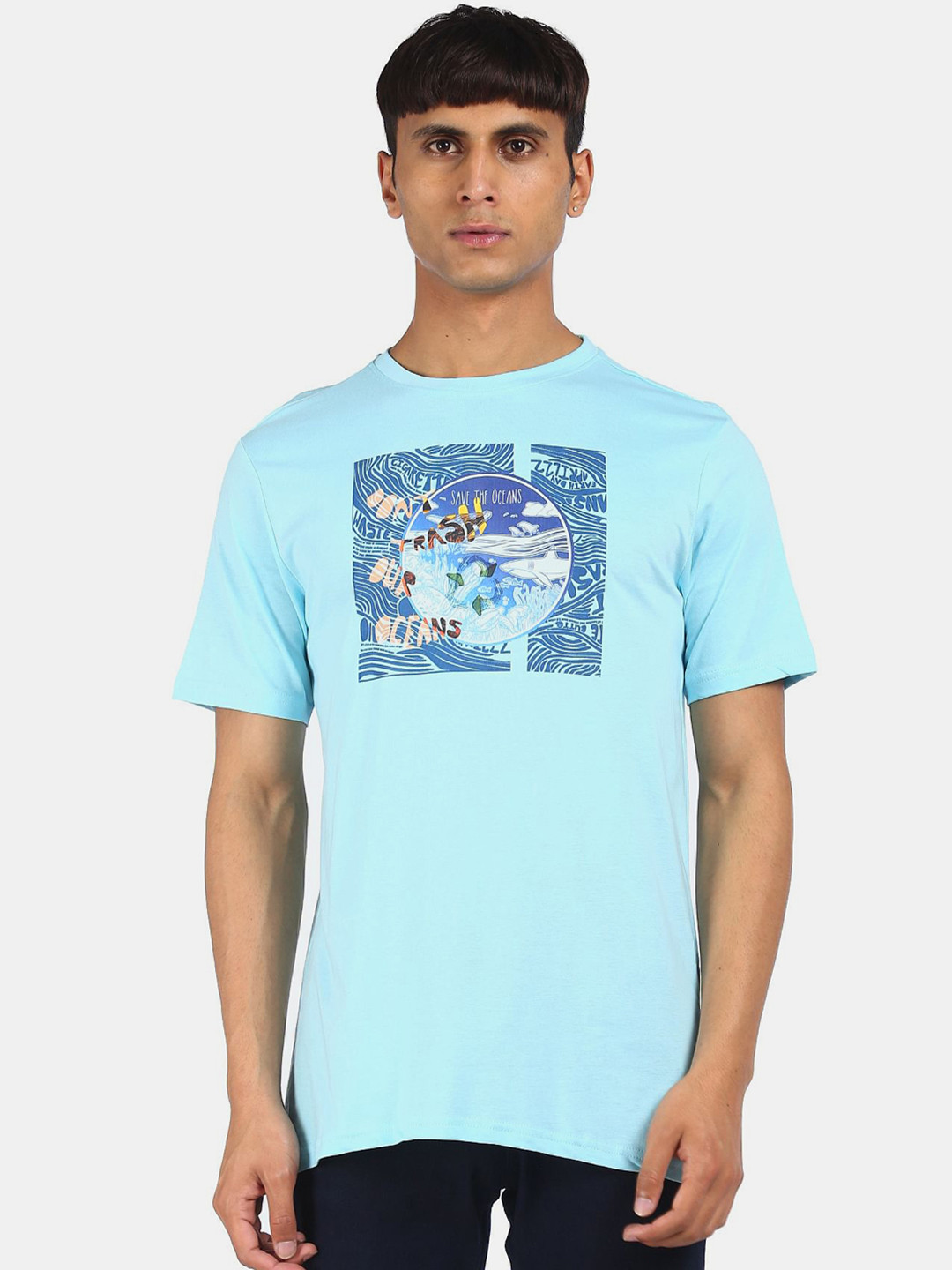 

Colt Men Blue & Blue Printed Cotton T-shirt