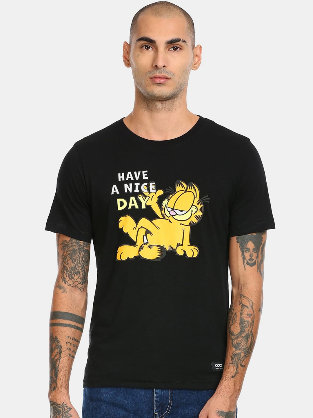 

Colt Men Black & Yellow Garfield Printed Cotton T-shirt