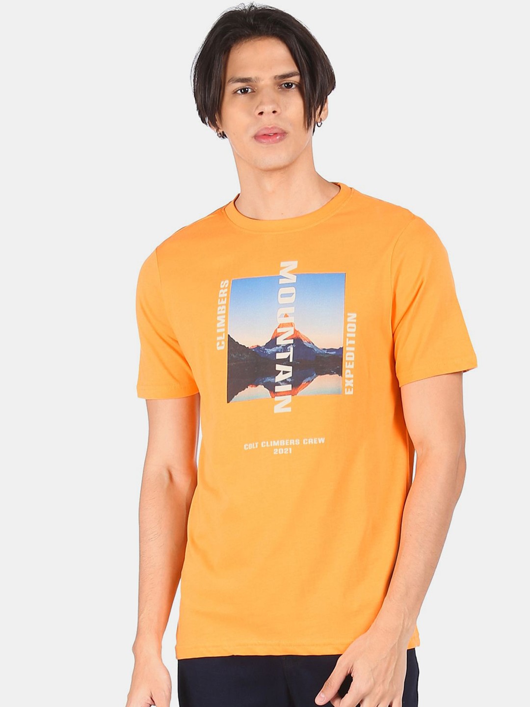 

Colt Men Orange Printed Cotton T-shirt