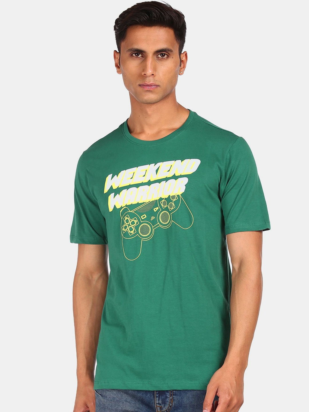 

Colt Men Green & White Printed Cotton T-shirt