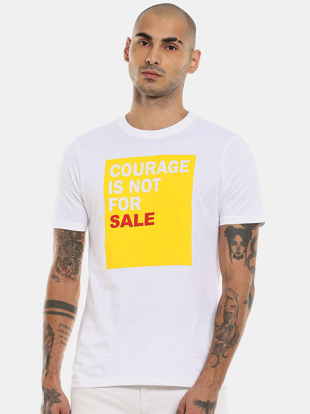 

Colt Men White & Yellow Printed Cotton T-shirt