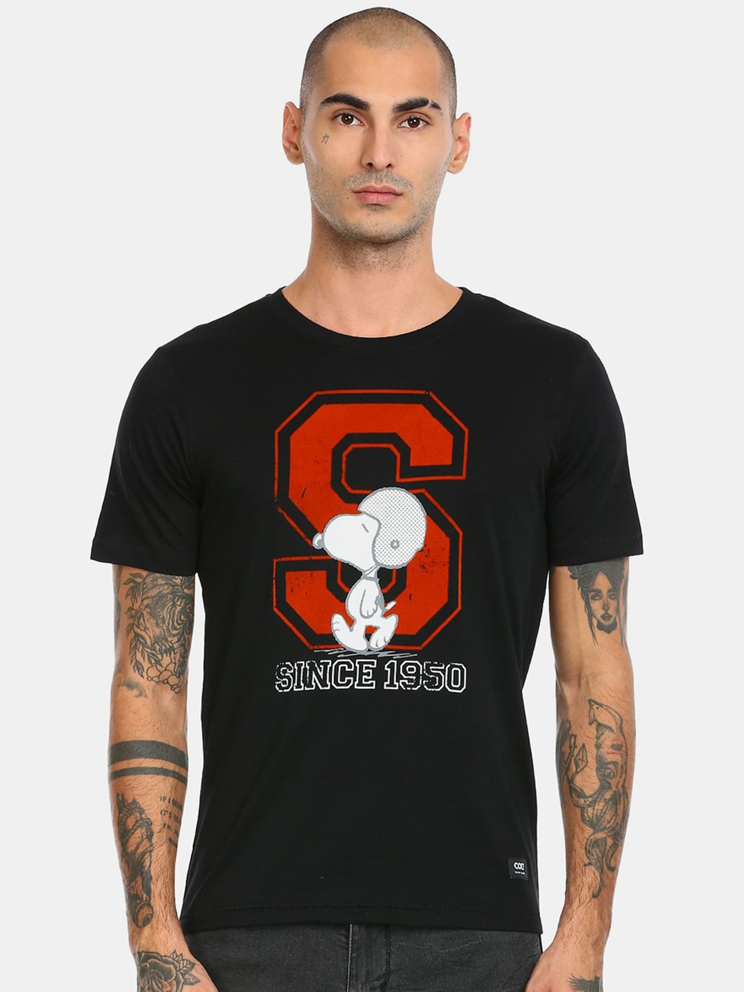

Colt Men Black & Red Snoopy Printed Cotton T-shirt