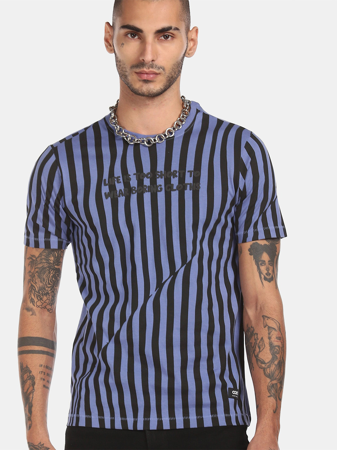 

Colt Men Purple Black Striped Pure Cotton T-shirt