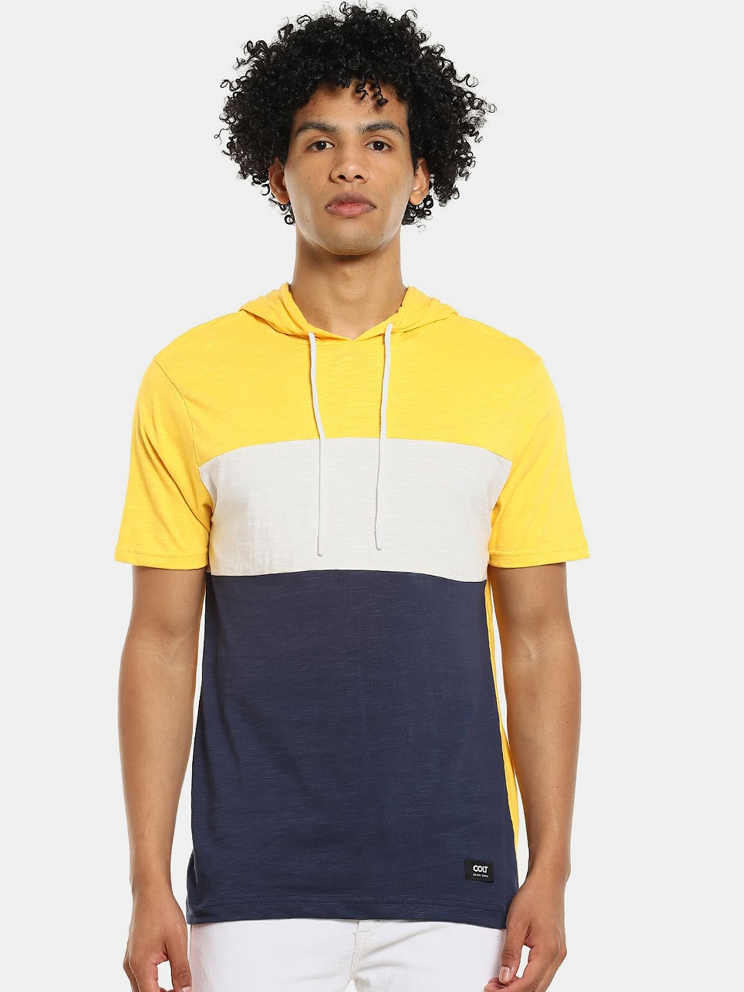 

Colt Men Yellow & White Colourblocked Cotton T-shirt