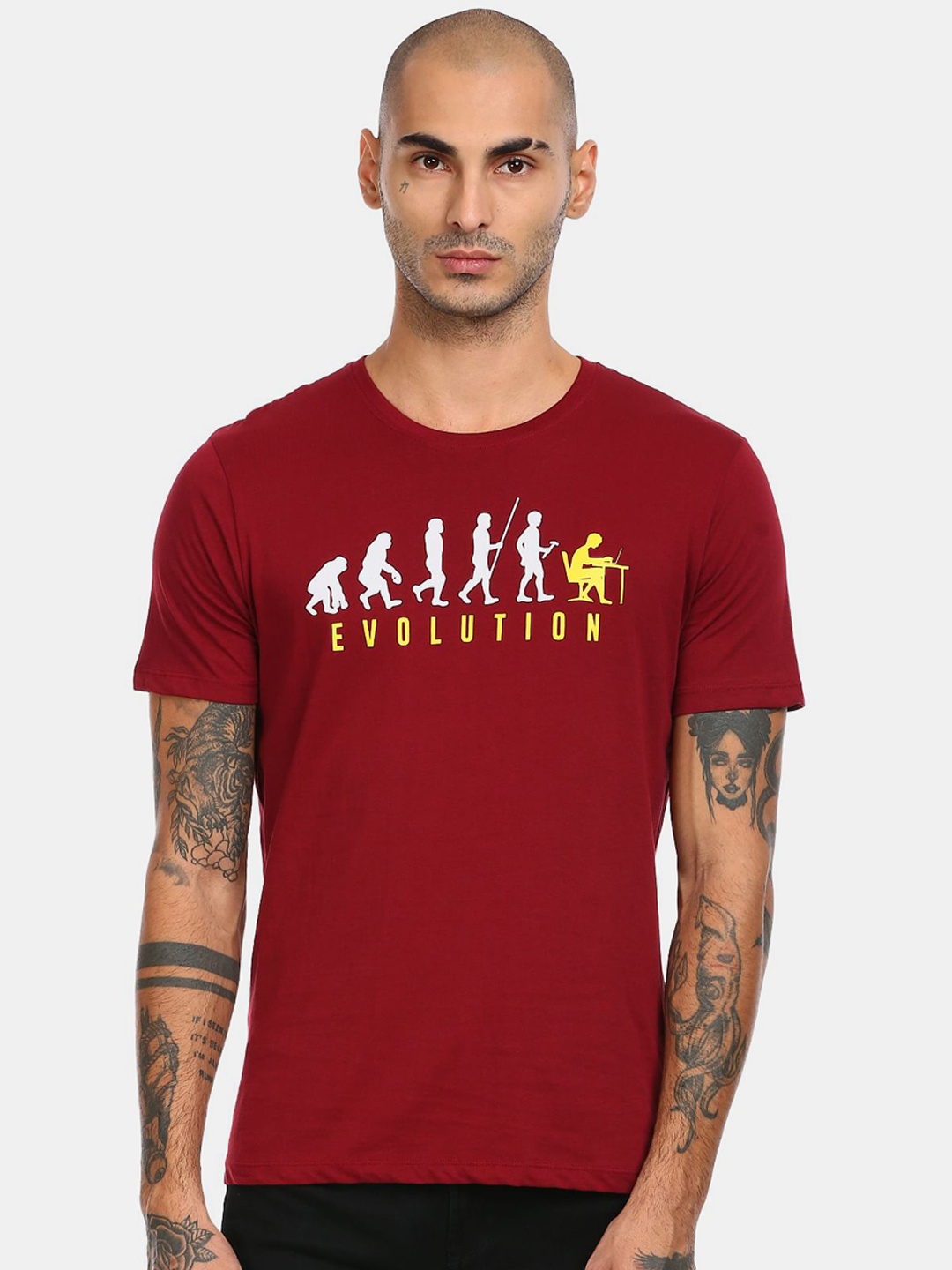 

Colt Men Maroon & White Printed Cotton T-shirt
