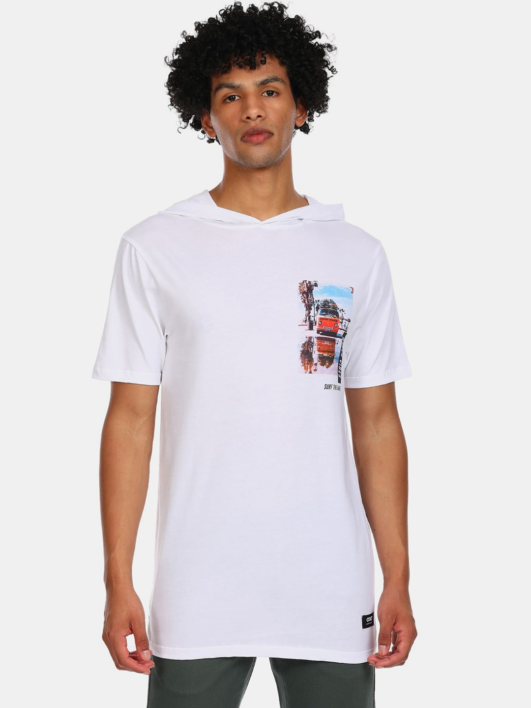 

Colt Men Off-White Blue Printed Hooded Pure Cotton T-shirt