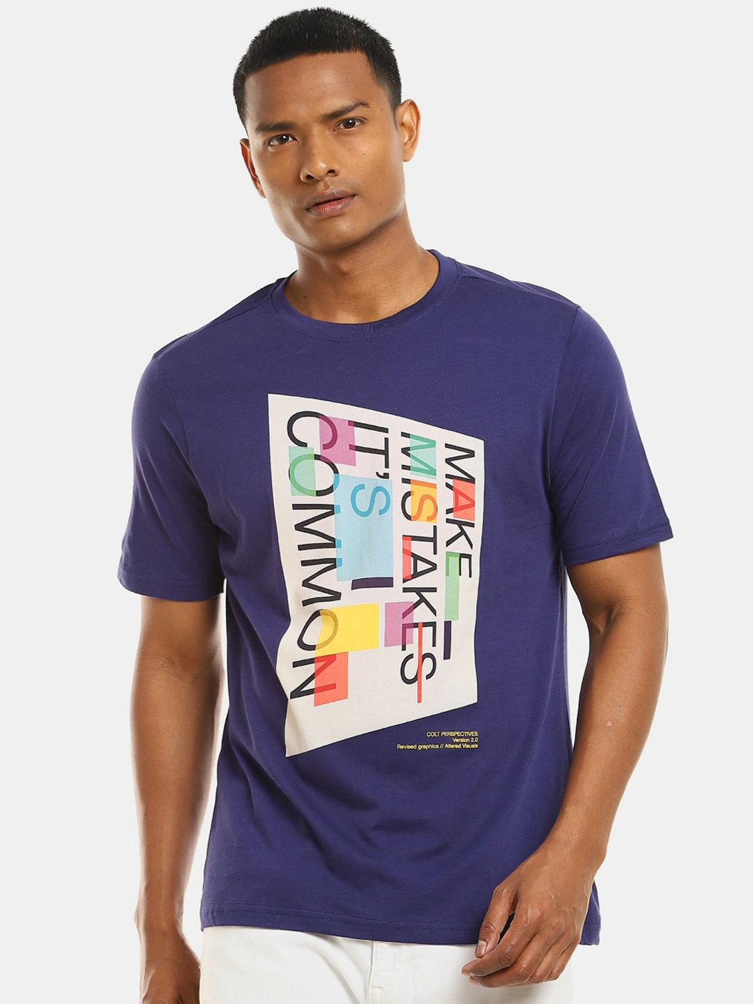 

Colt Men Blue & White Printed Cotton T-shirt