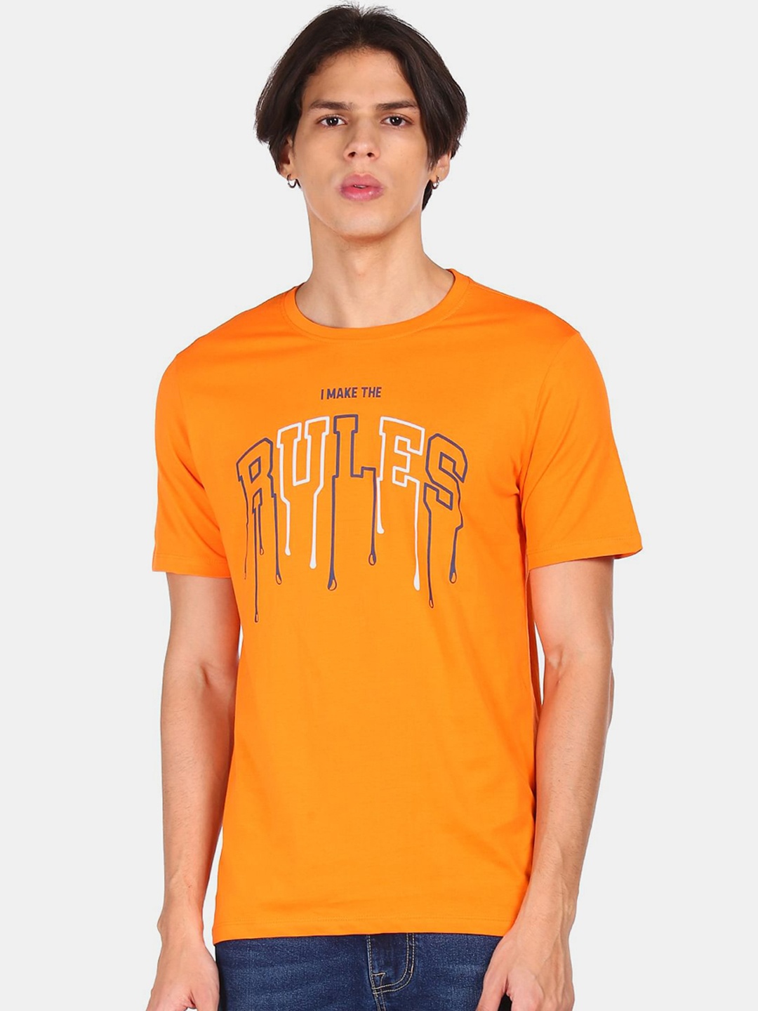 

Colt Men Orange & White Printed Cotton T-shirt