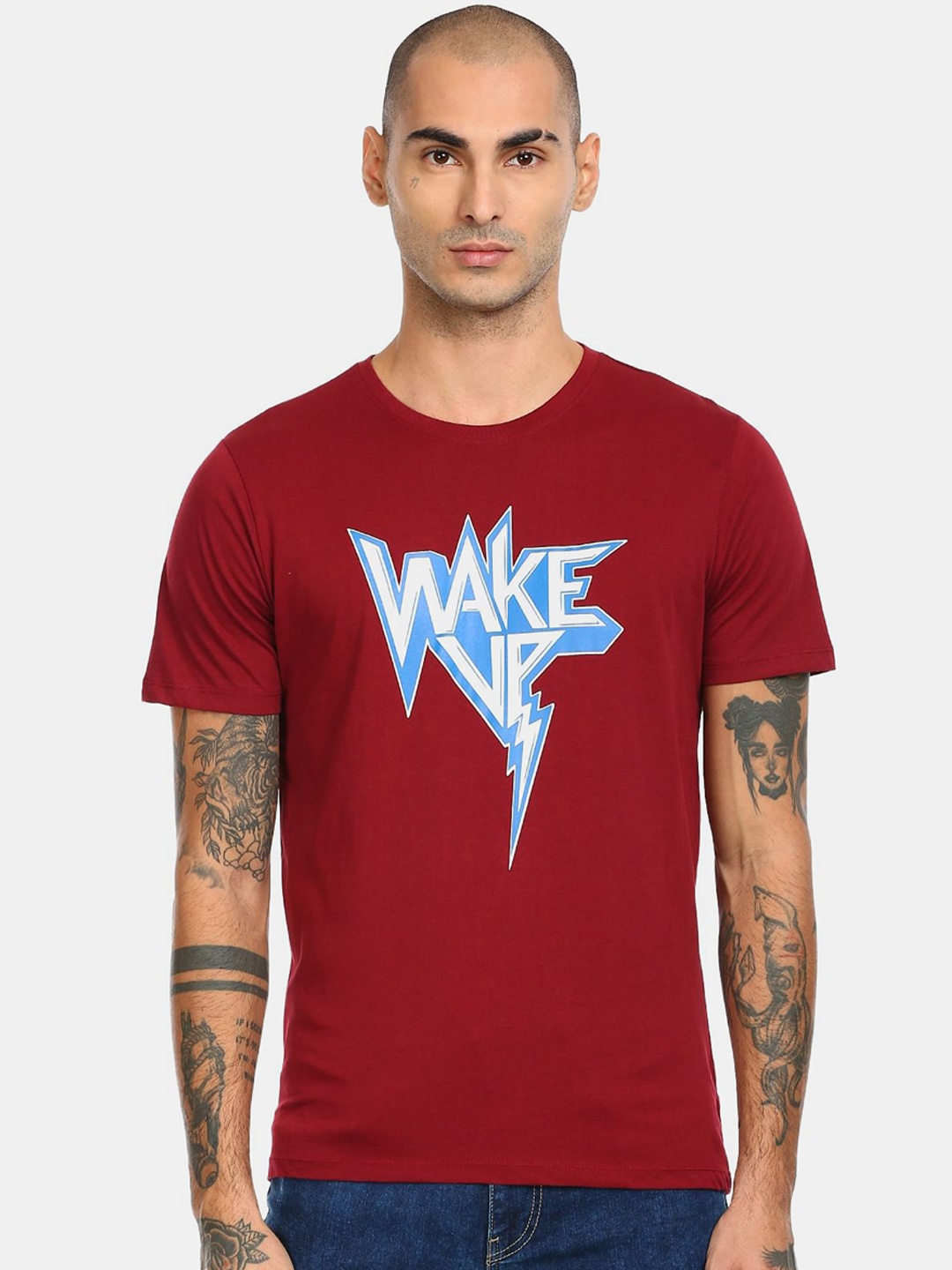 Colt Men Maroon White Printed Pure Cotton T-shirt