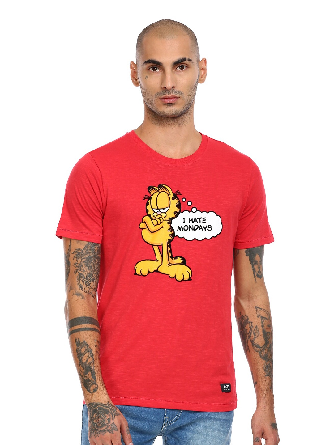 

Colt Men Red Printed Applique T-shirt