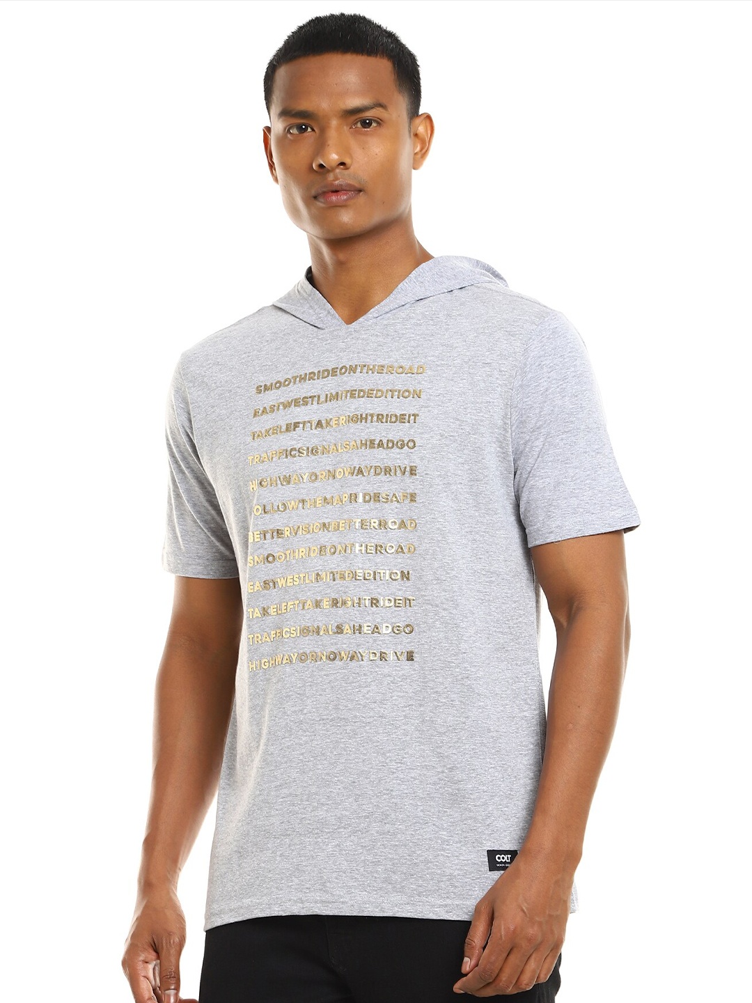 

Colt Men Grey Typography Printed V-Neck T-shirt