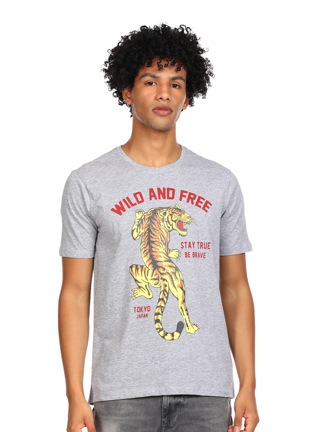 

Colt Men Grey Typography Printed V-Neck Raw Edge T-shirt