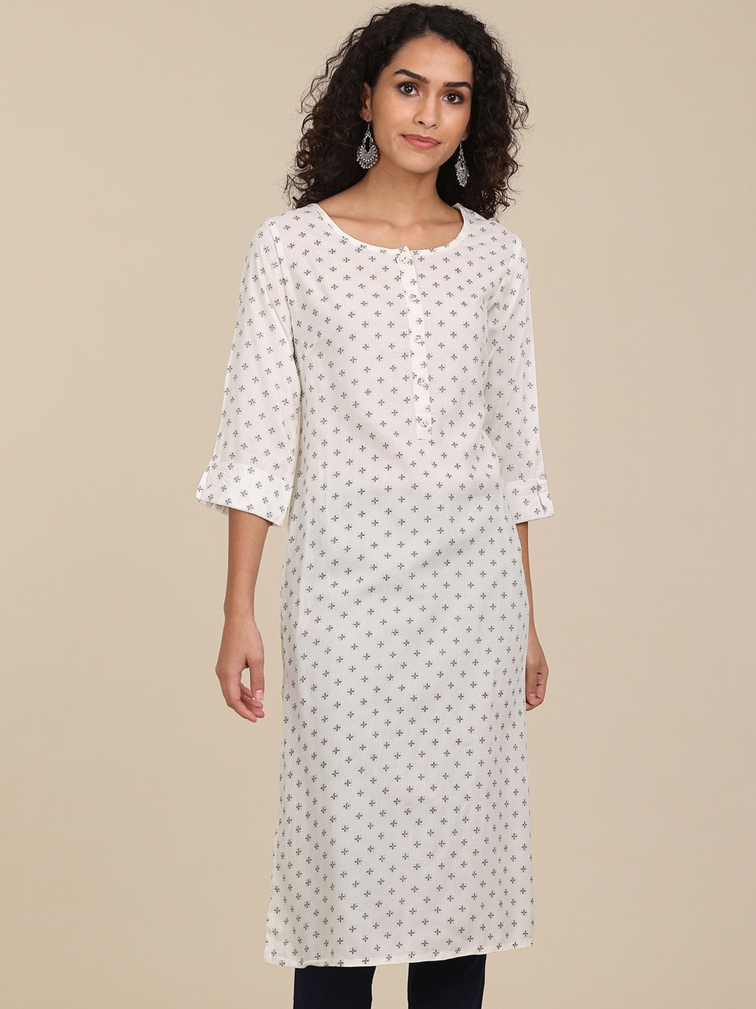 

Karigari Women White Ethnic Motifs Printed Kurta
