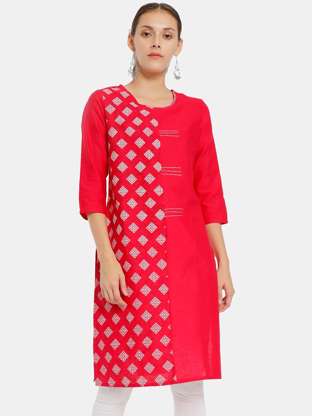 

Karigari Women Pink Printed Flared Sleeves Mirror Work Kurta
