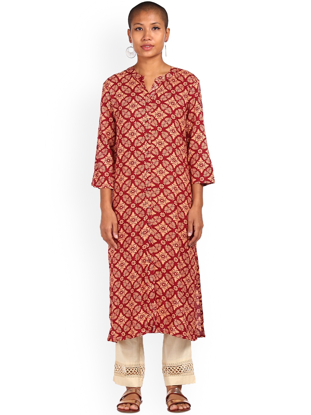 

Karigari Women Maroon Ethnic Motifs Mirror Work Anarkali Kurta