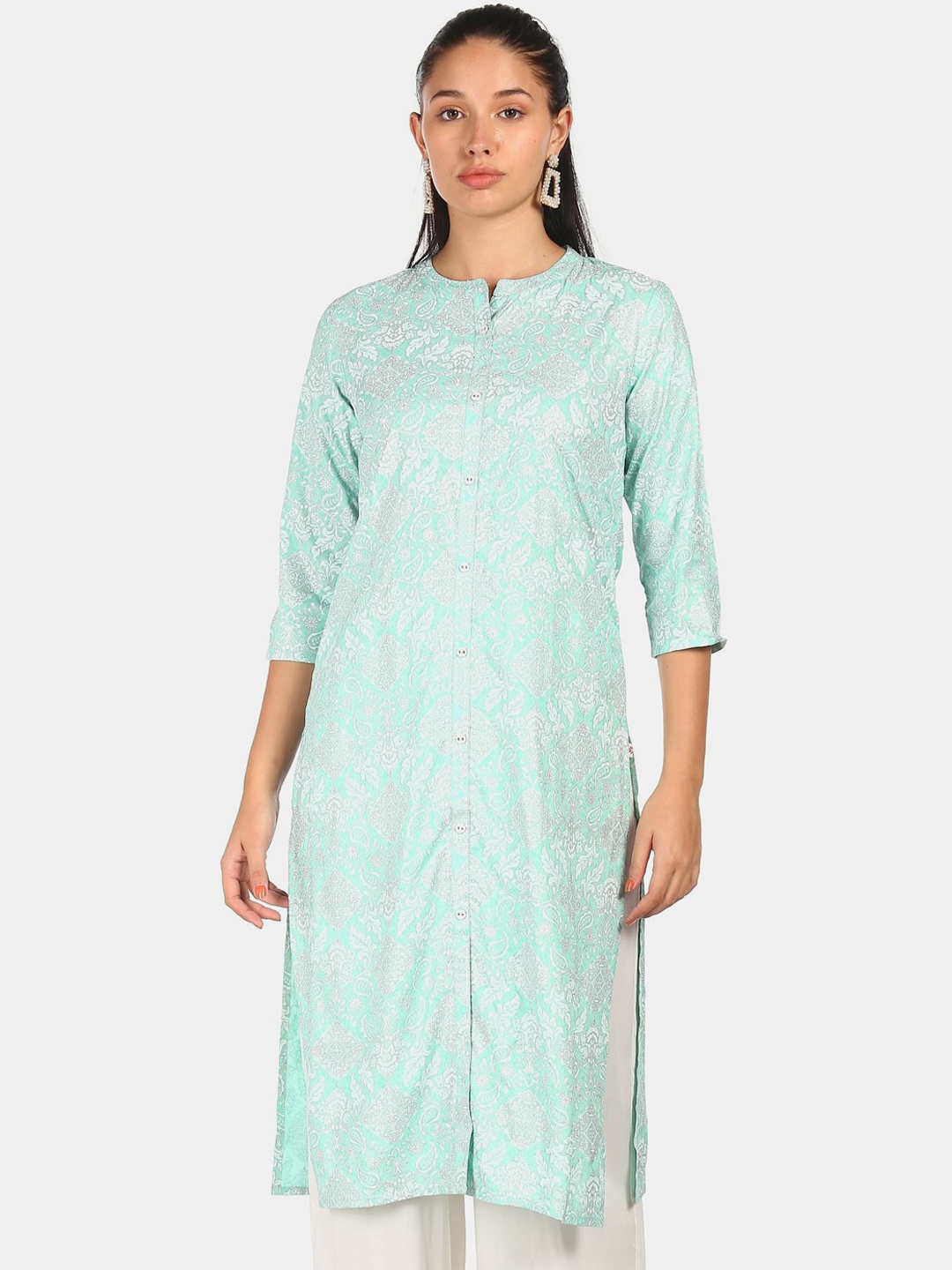 

Karigari Women Blue Floral Kurta