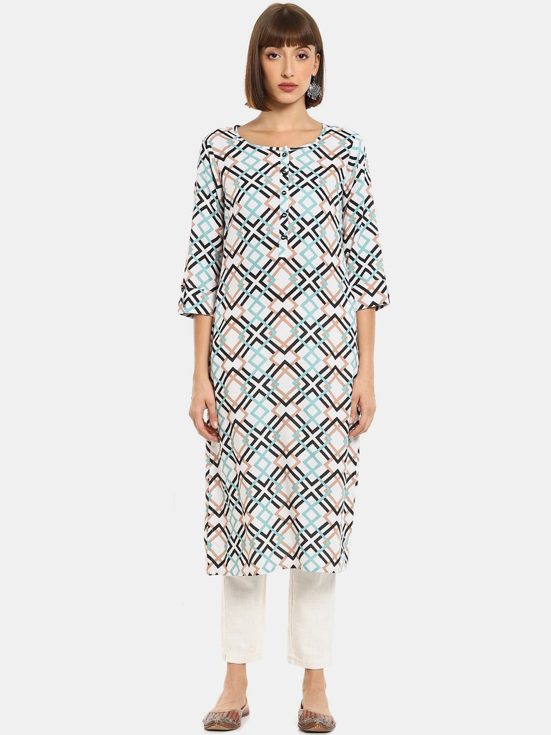 

Karigari Women Off White Geometric Dyed Anarkali Kurta