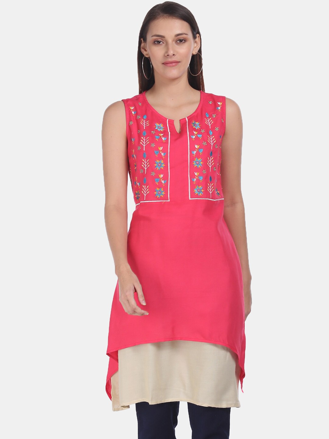 

Karigari Women Red Floral Embroidered Thread Work Kurta