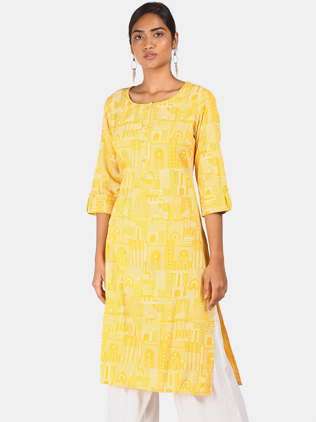 

Karigari Women Yellow Ethnic Motifs Printed Kurta