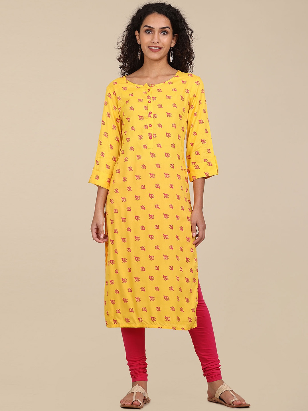 

Karigari Women Yellow Floral Printed Kurta