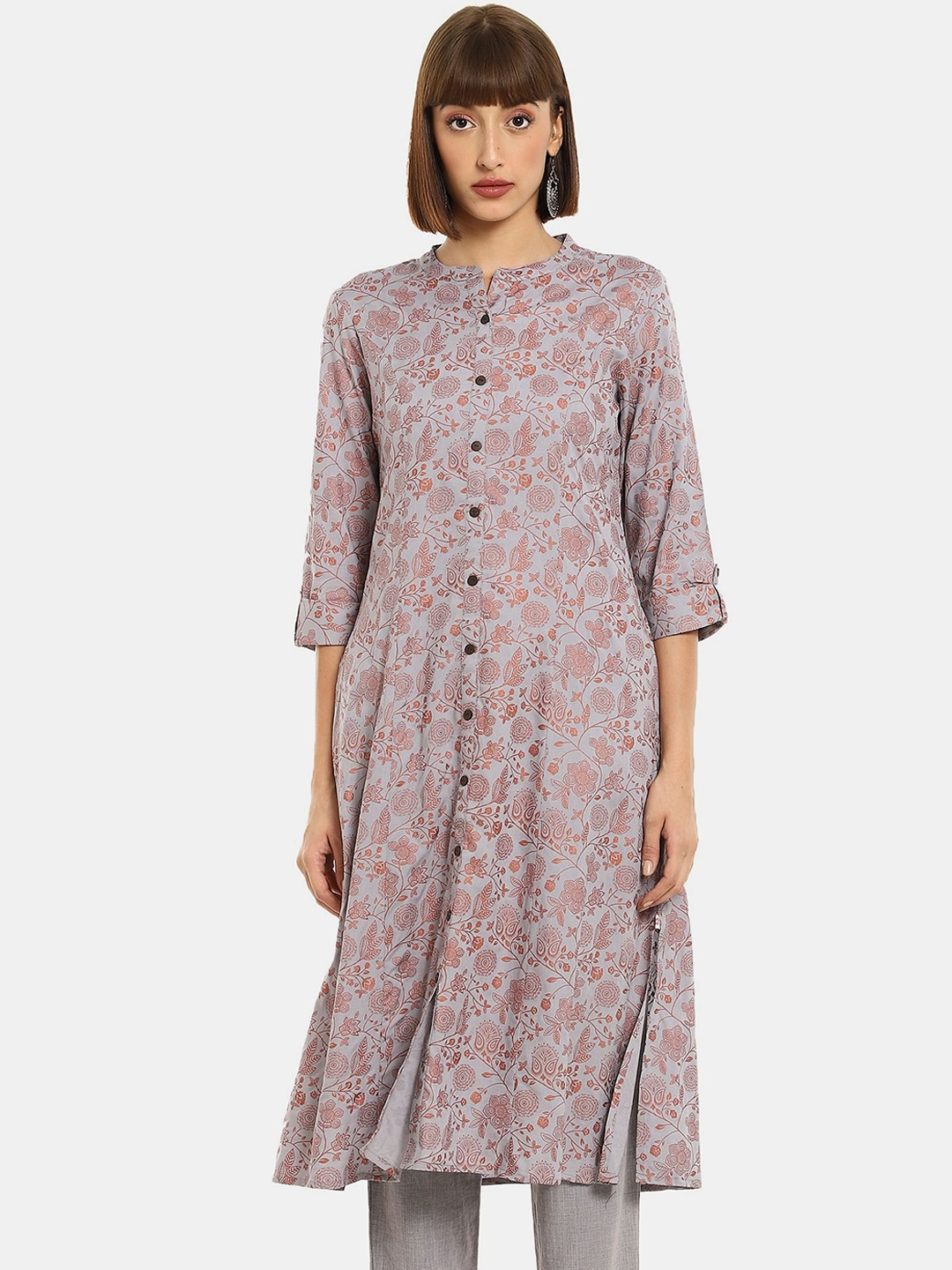 

Karigari Women Grey Floral Printed Kurta