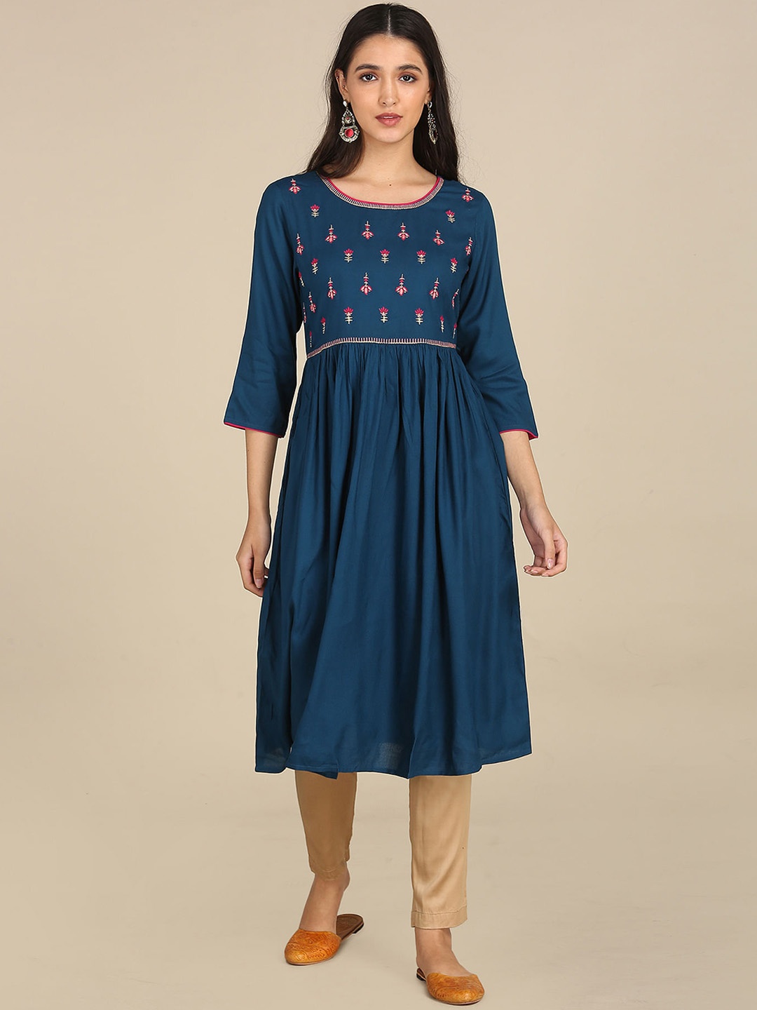 

Karigari Women Blue Flared Sleeves Anarkali Kurta