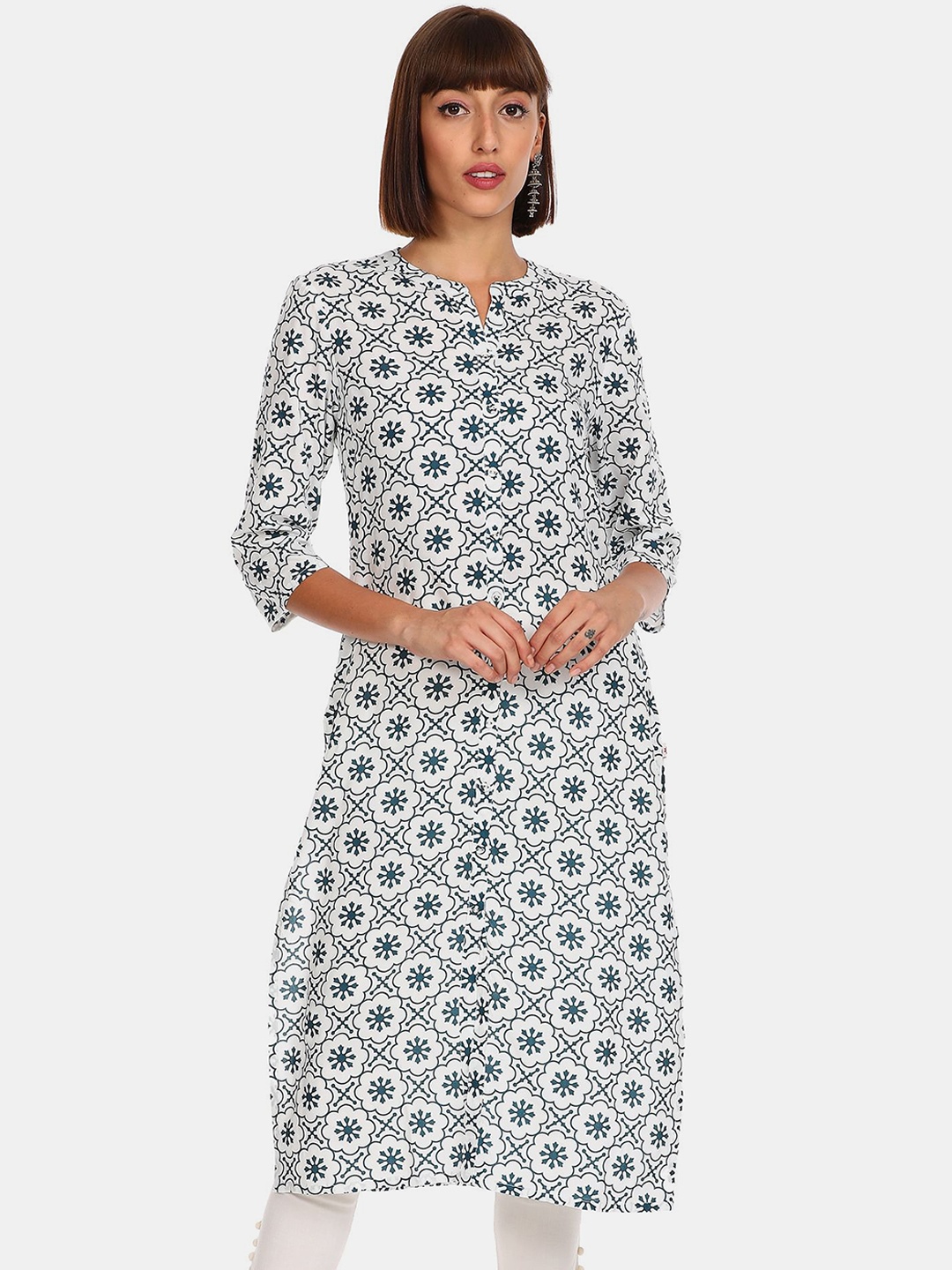 

Karigari Women White & Black Ethnic Motifs Printed Kurta