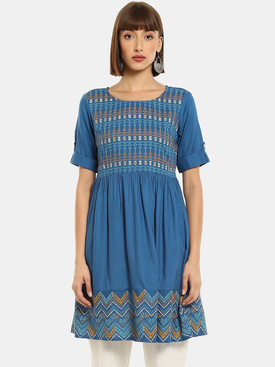 

Karigari Women Blue Geometric Printed Kurta