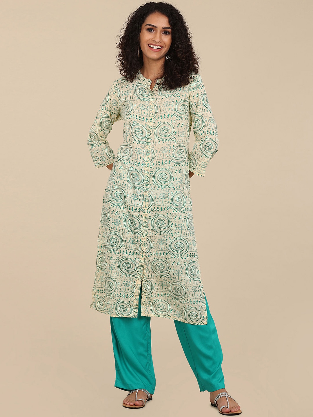 

Karigari Women Cream-Coloured Tribal Printed Kurta