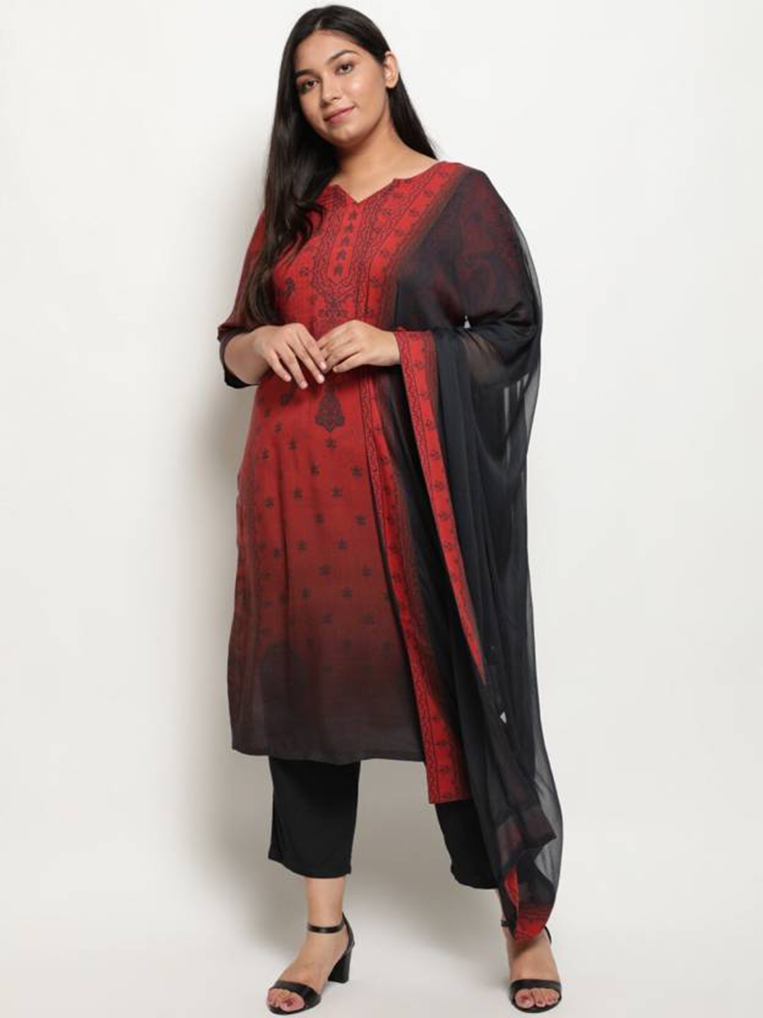 

Amydus Women Red Ethnic Motifs Printed Regular Kurta with Palazzos & With Dupatta
