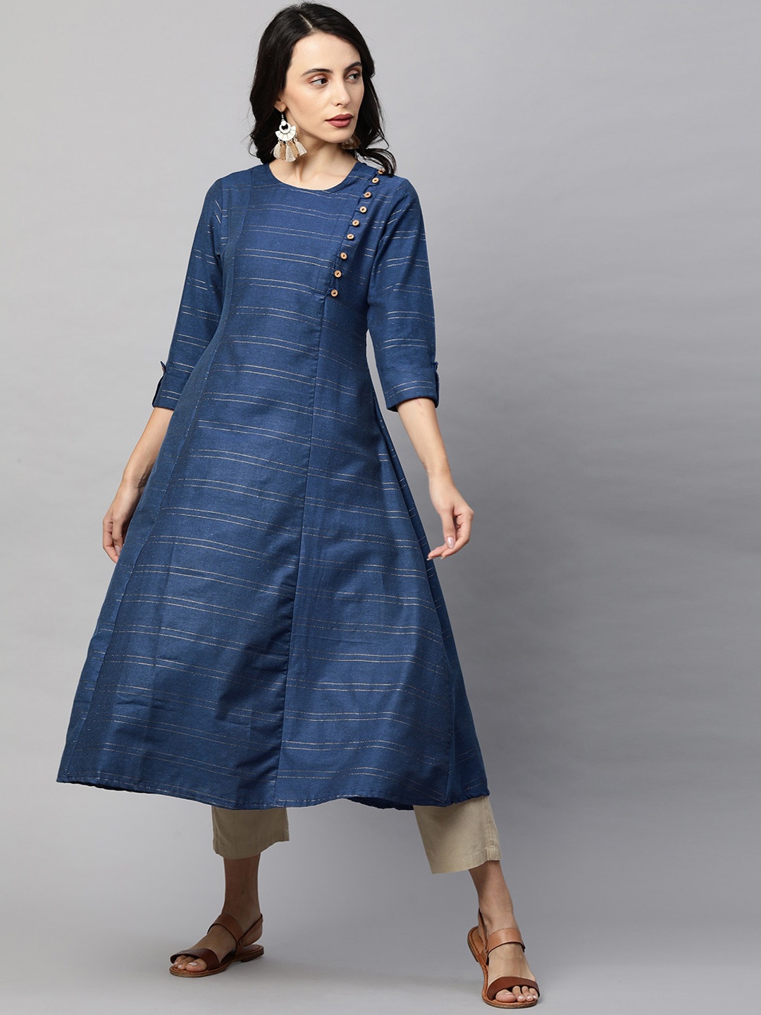 

FASHOR Women Blue Striped A-Line Kurta