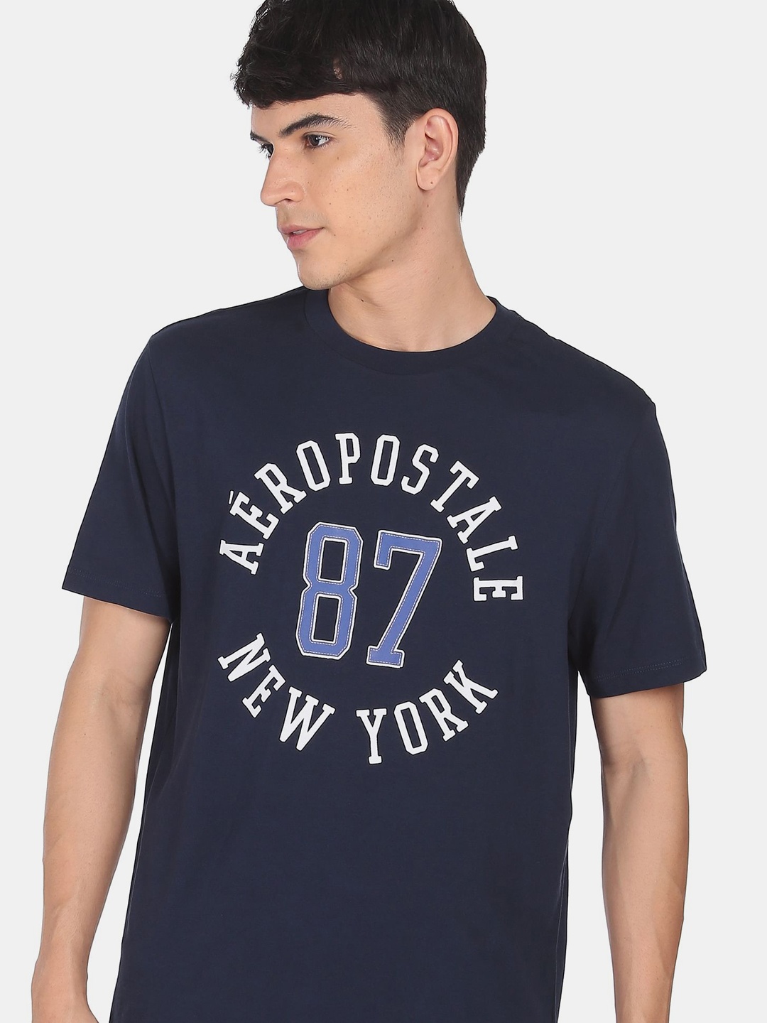 

Aeropostale Men Navy Blue & White Typography Printed Cotton T-shirt