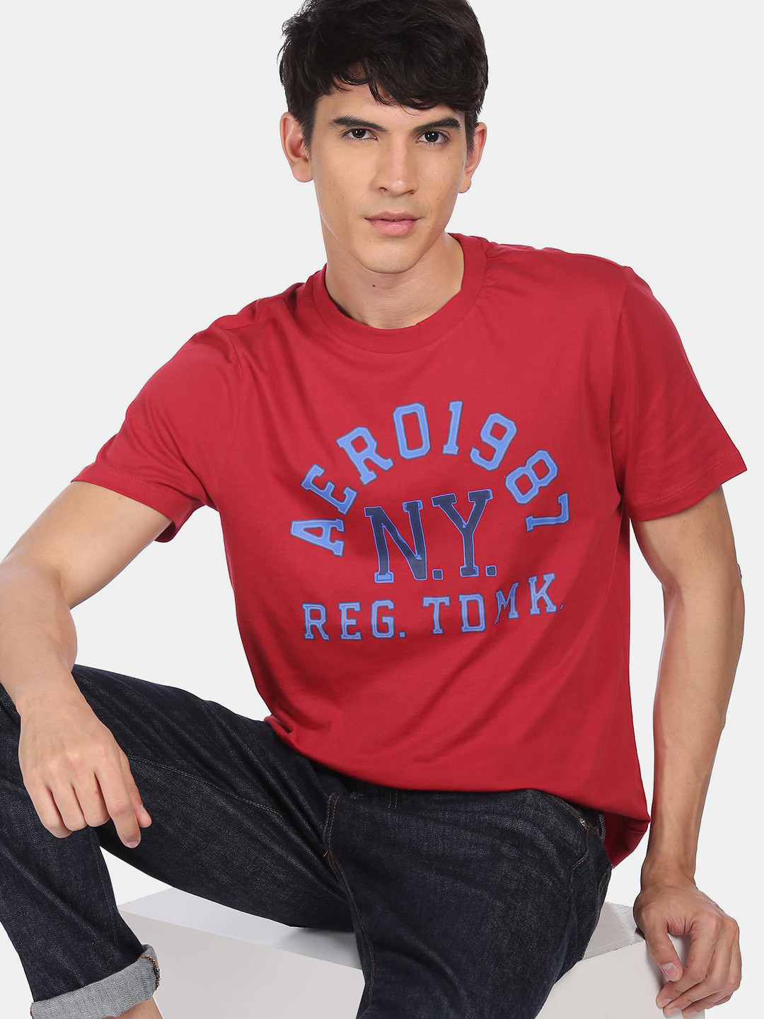 

Aeropostale Men Red & Blue Typography Printed Cotton T-shirt