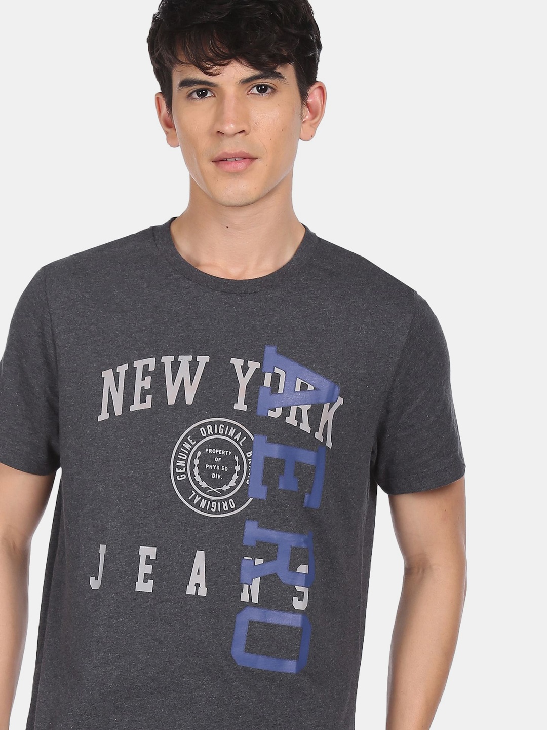 Aeropostale Men Charcoal & White Typography Printed Cotton T-shirt