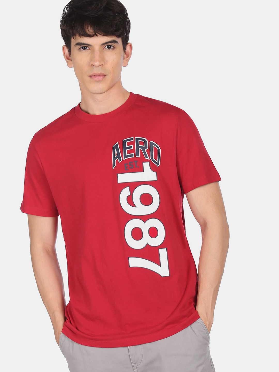 

Aeropostale Men Red & White Typography Printed Cotton T-shirt