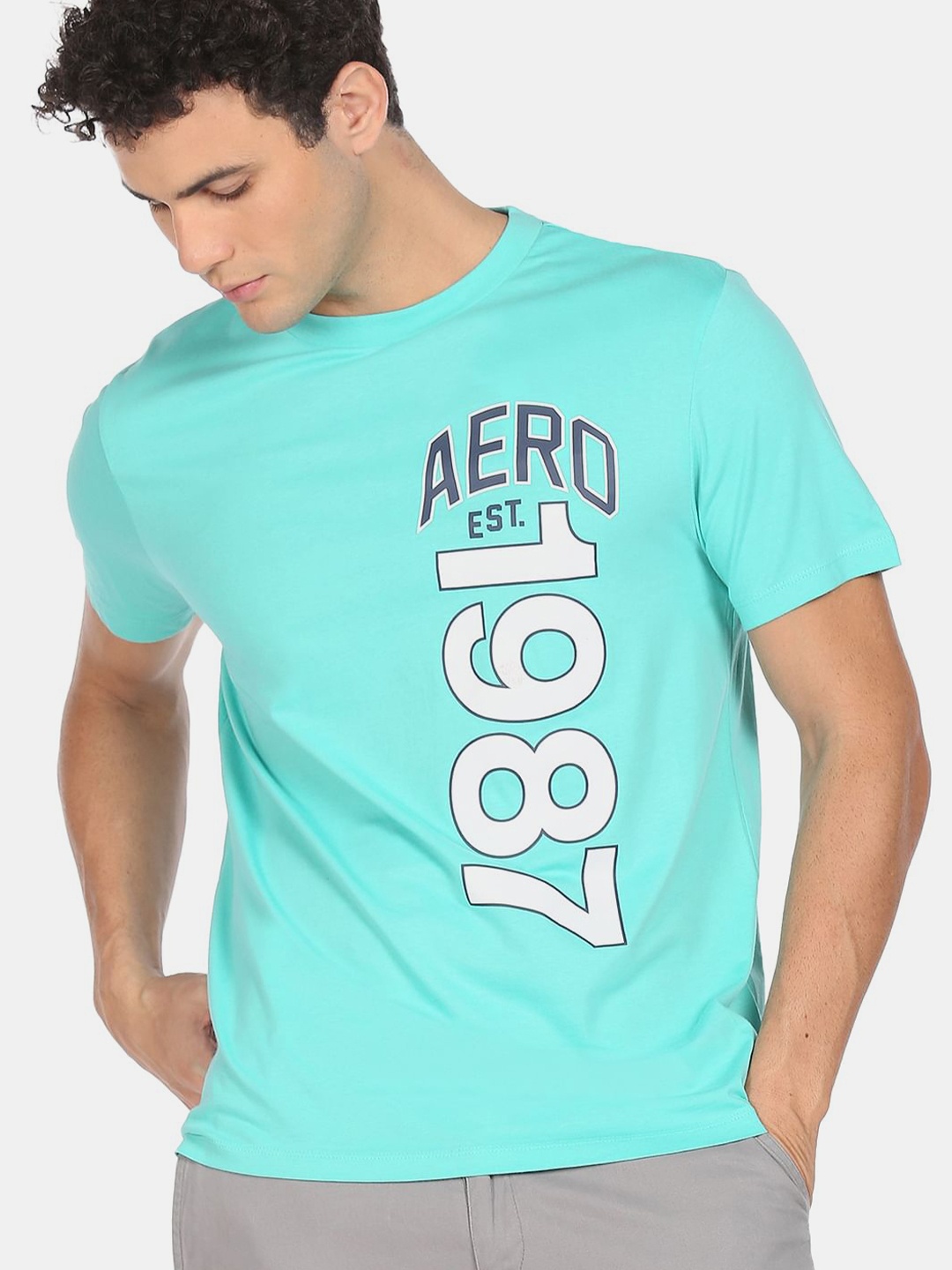

Aeropostale Men Turquoise Blue & White Typography Printed T-shirt