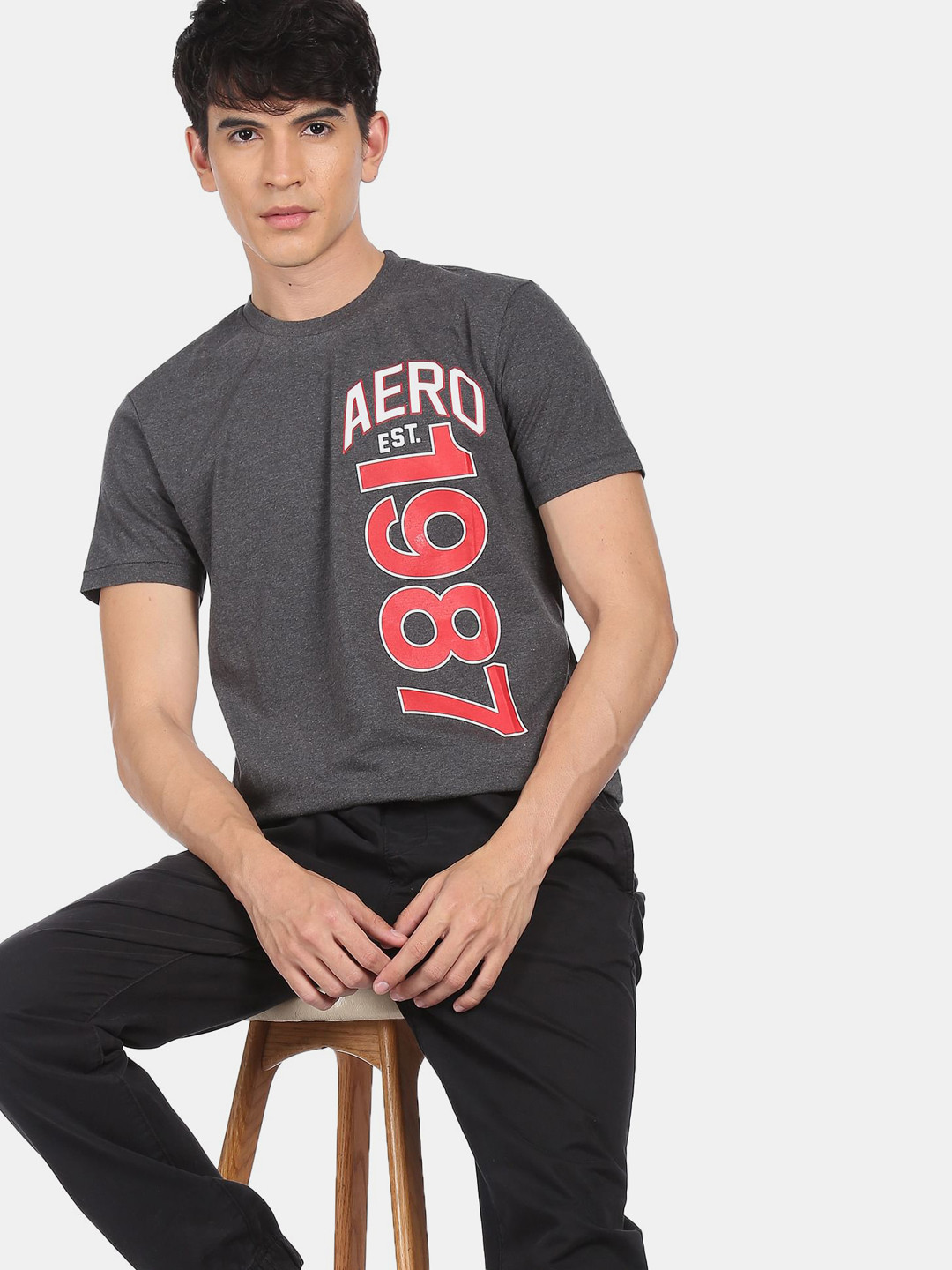 

Aeropostale Men Grey & White Typography Printed Cotton T-shirt