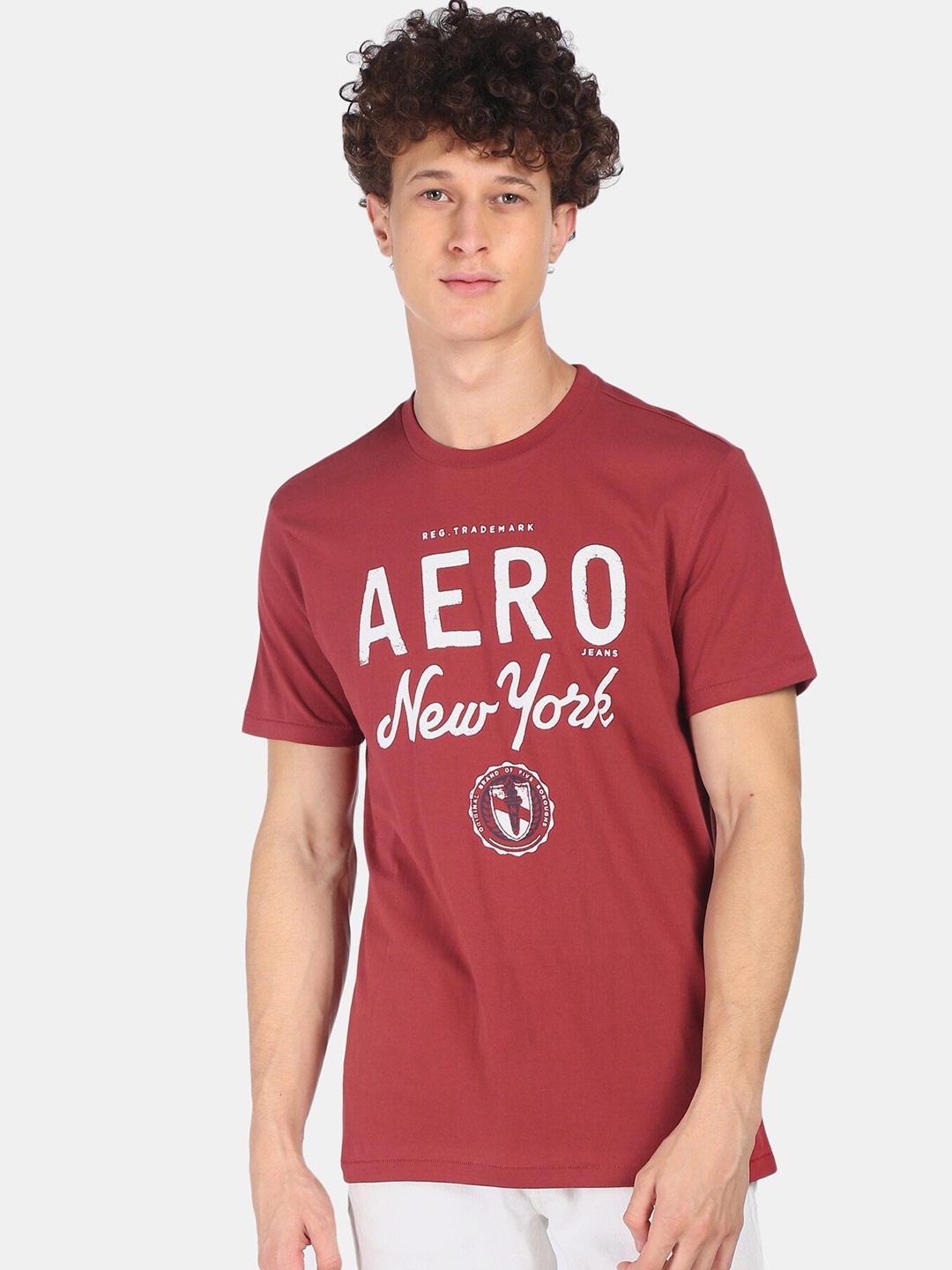 

Aeropostale Men Maroon & White Typography Printed Cotton T-shirt