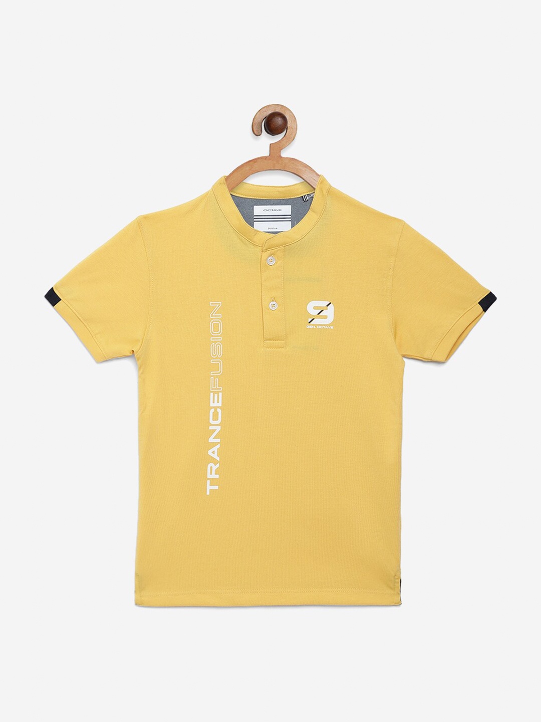 

Octave Boys Yellow Typography Printed Henley Neck T-shirt