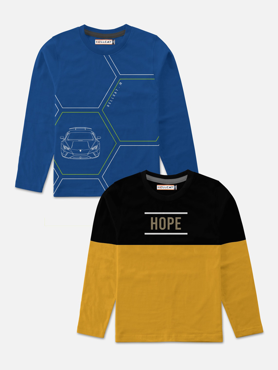 

HELLCAT Boys Pack of 2 Colourblocked T-shirt, Mustard