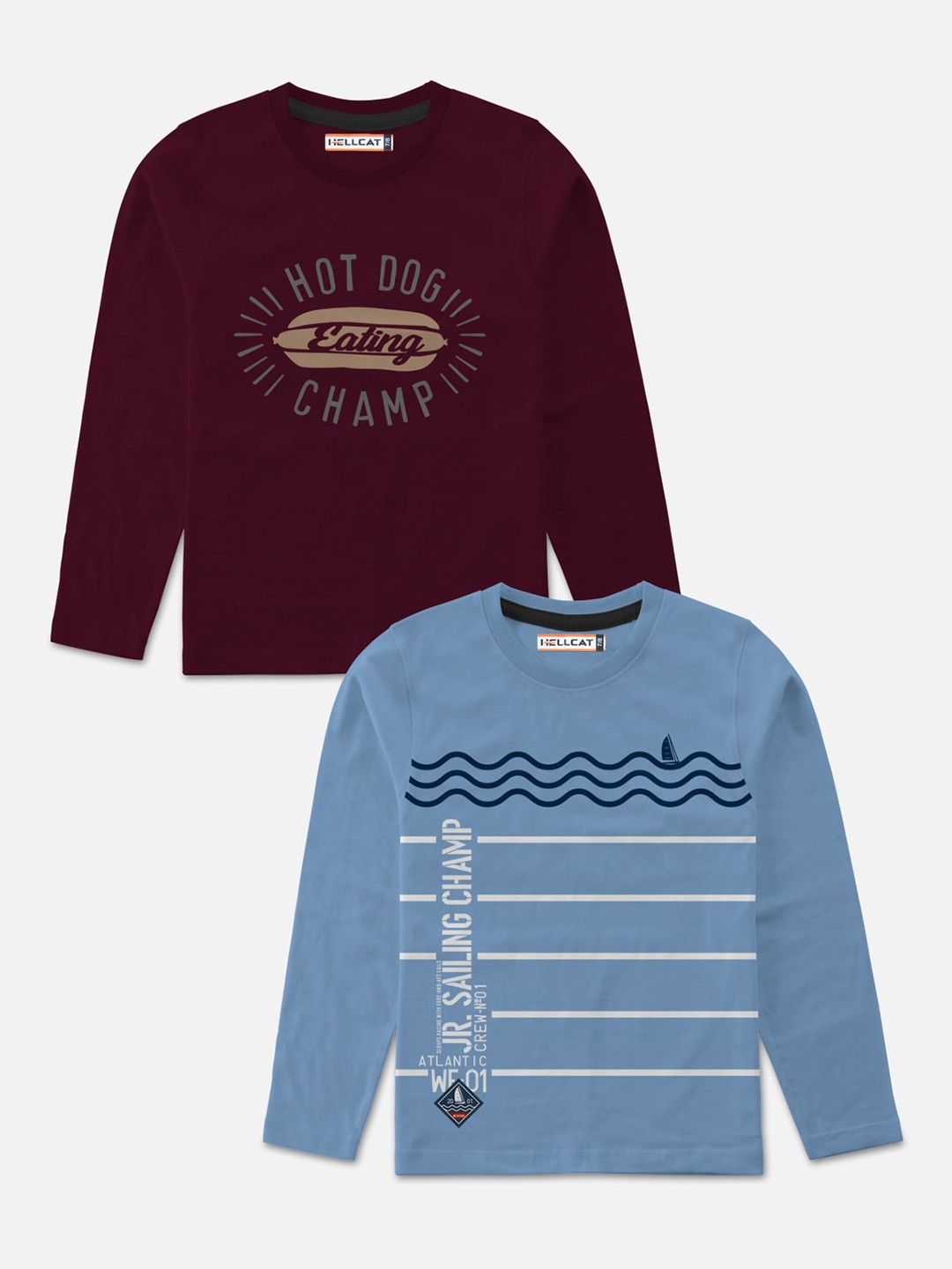 

HELLCAT Boys Pack-2 Burgundy& Blue Printed T-shirt
