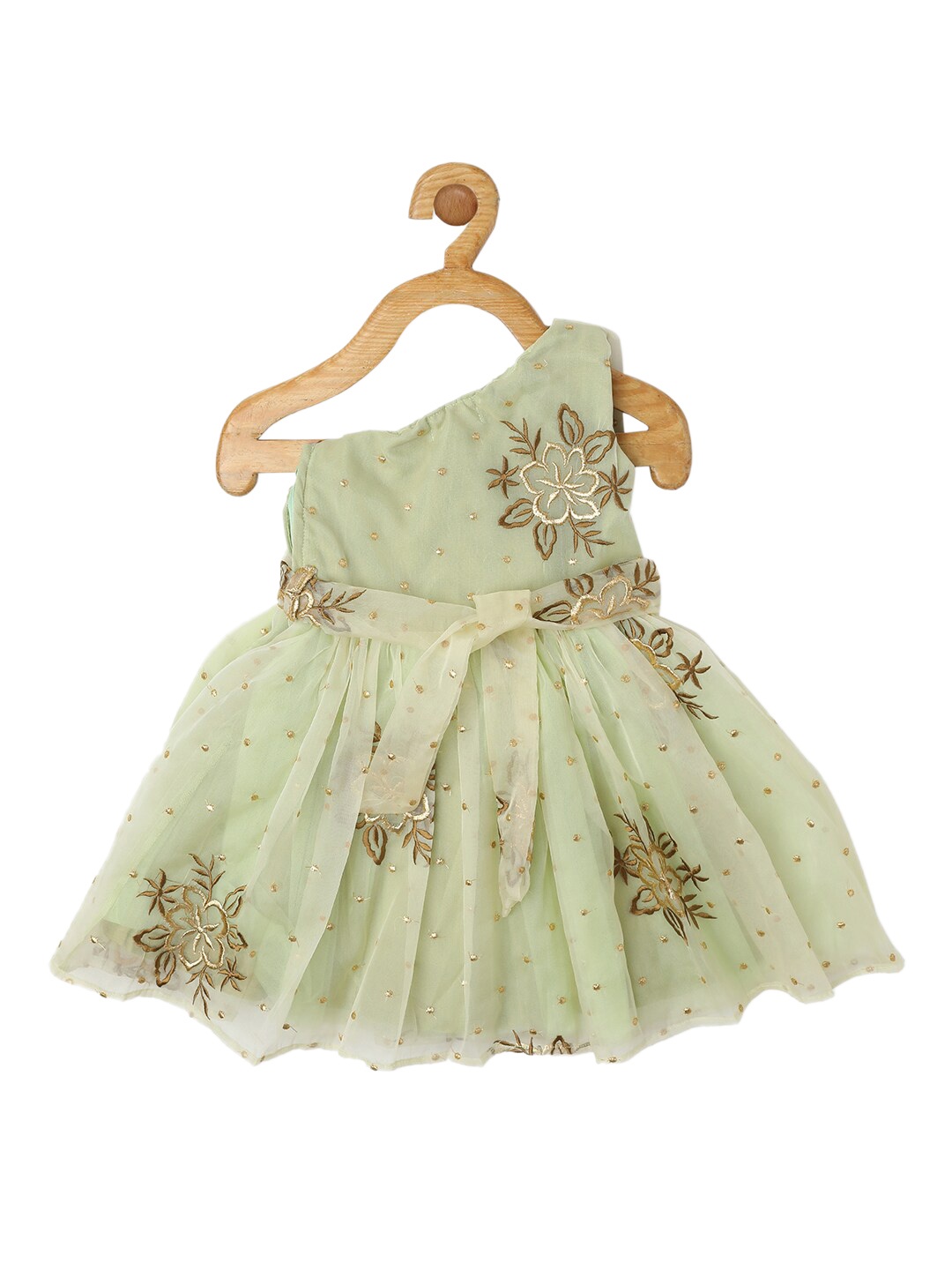 

PICCOLO Girls Lime Green Floral Embroidered One Shoulder Dress