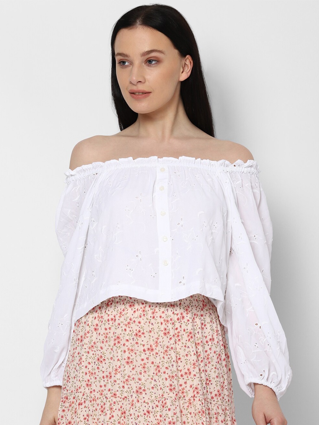 

AMERICAN EAGLE OUTFITTERS Women White Off-Shoulder Bardot Top